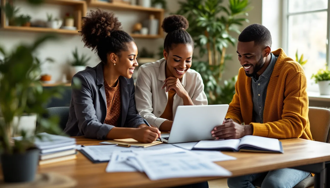 A nonprofit team reviewing grant materials together
