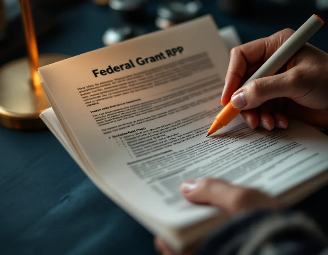Hands highlighting sections of a printed grant RFP