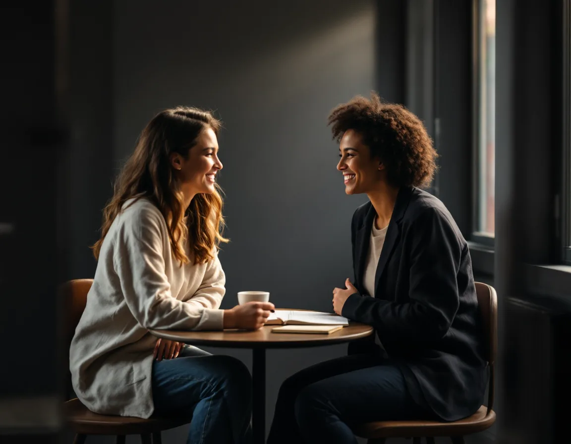 Two people planning a grant strategy over a notebook