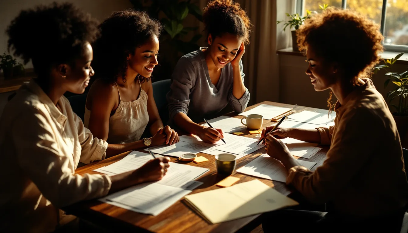 A team reviewing grant materials together at a table